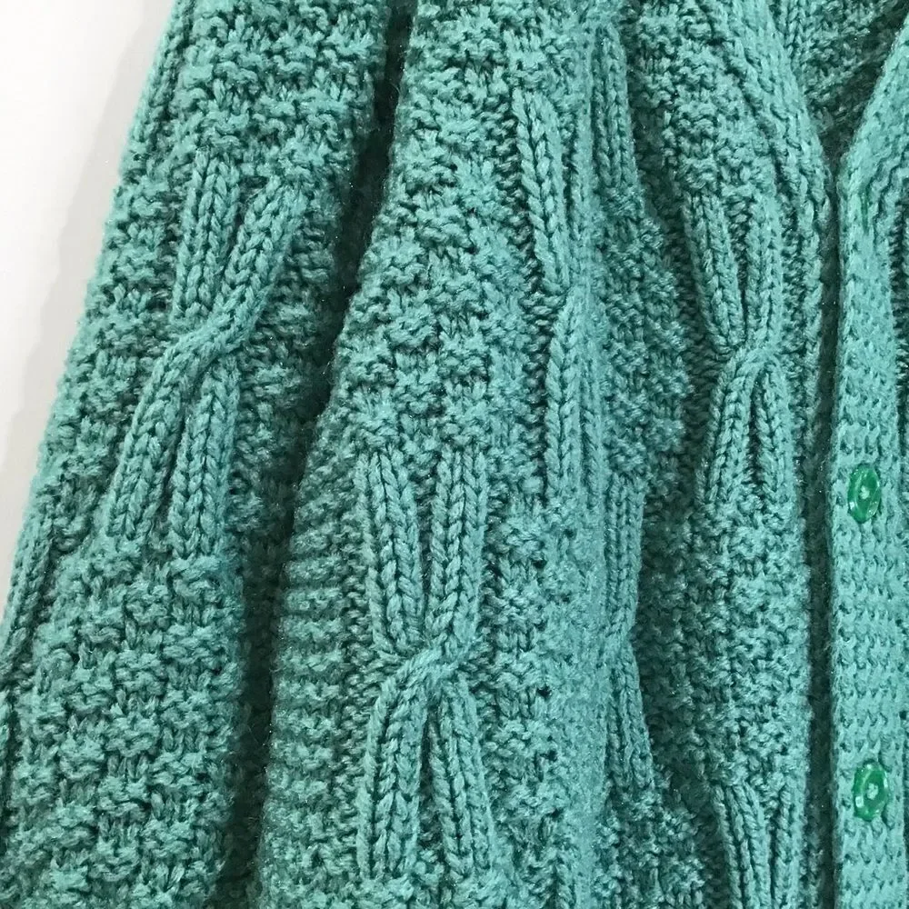 Cable Knit Cardigan, Green Teal